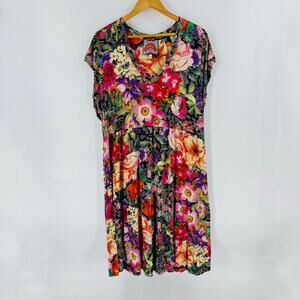 Johnny Was Floral Print Stretch Jersey Midi Dress Size XL Boho Festival Hippie